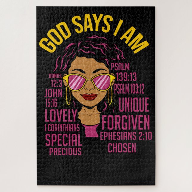 God Says I AM Black Christian Women Melanin Sista  Jigsaw Puzzle (Vertical)