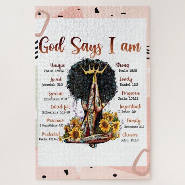 God Says I AM Black Christian Women Melanin Sista Jigsaw Puzzle (Vertical)