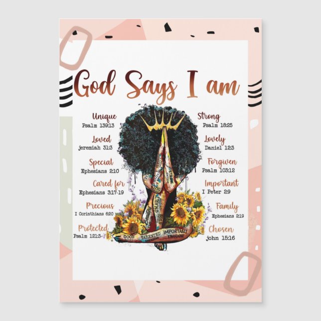 God Says I AM Black Christian Women Melanin Sista Magnetic Invitation (Front)