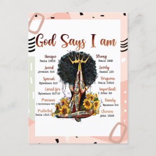 God Says I AM Black Christian Women Melanin Sista Postcard