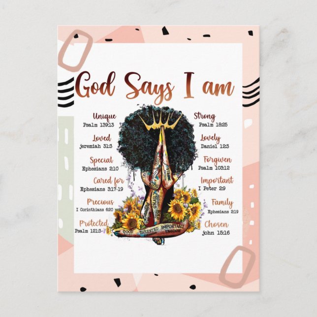 God Says I AM Black Christian Women Melanin Sista Postcard (Front)
