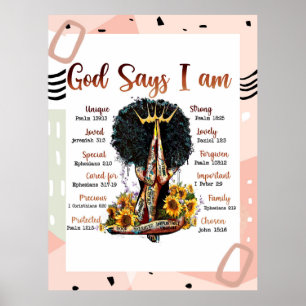 God Says I AM Black Christian Women Melanin Sista Poster
