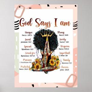 God Says I AM Black Christian Women Melanin Sista Poster