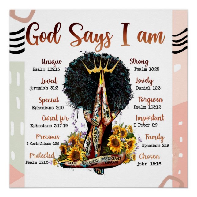 God Says I AM Black Christian Women Melanin Sista Poster (Front)