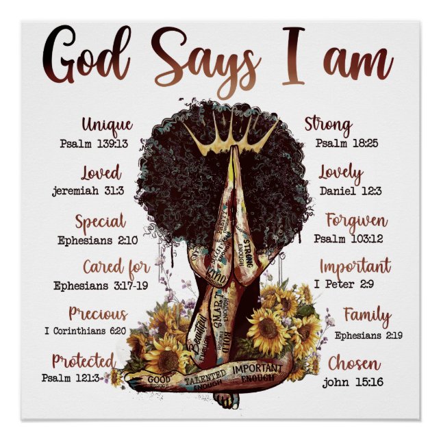God Says I AM Black Christian Women Melanin Sista Poster (Front)