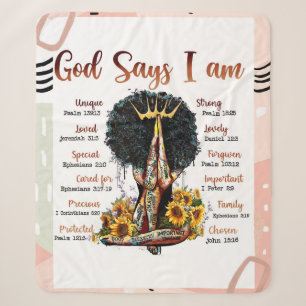 God Says I AM Black Christian Women Melanin Sista Sherpa Blanket