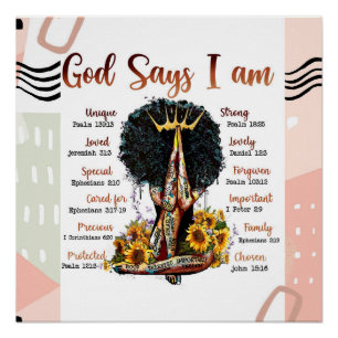 God Says I Am Black Christian Women Melanin Woman Poster