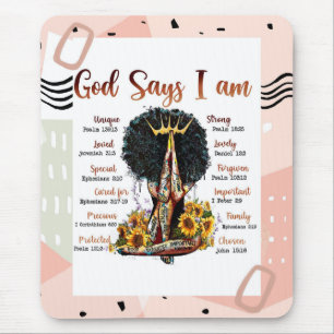 God Says I AM Black Christian Women Mouse Mat