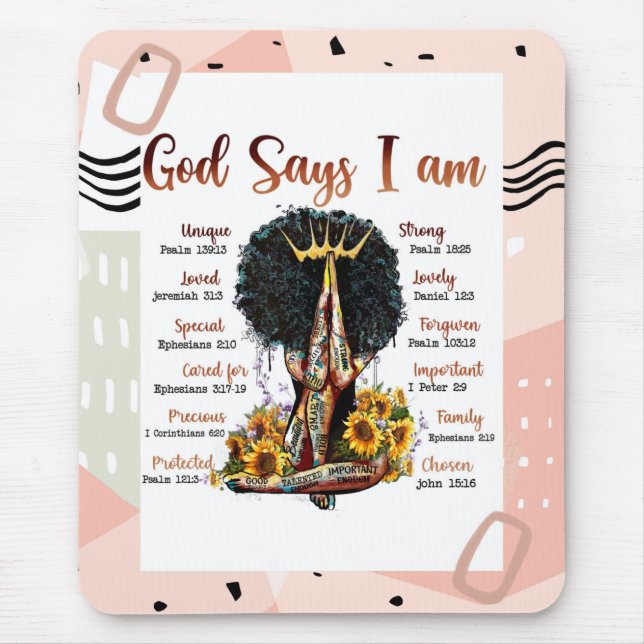 God Says I AM Black Christian Women Mouse Mat (Front)