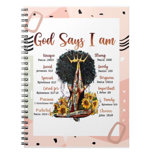 God Says I AM Black Christian Women Notebook (Front)