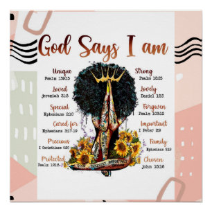God Says I AM Black Christian Women Poster