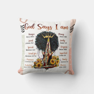 God Says I AM Black Christian Women Sista Melanin Cushion