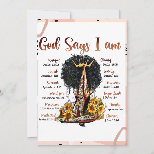 God Says I AM Black Christian Women Sista Melanin Invitation (Front)