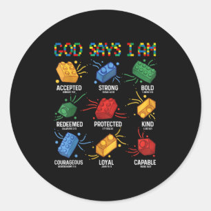 God Says I Am Building Brick Master Builder Block  Classic Round Sticker