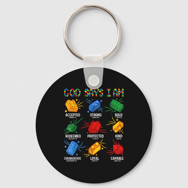 God Says I Am Building Brick Master Builder Block  Key Ring (Front)