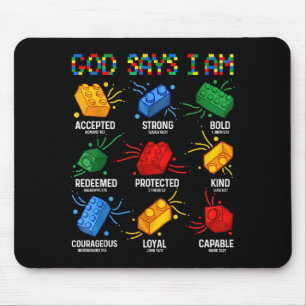 God Says I Am Building Brick Master Builder Block Mouse Mat