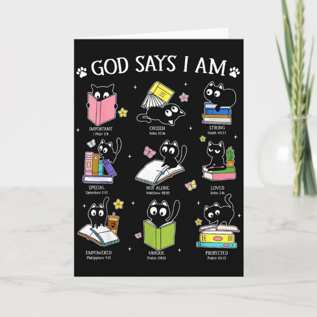God Says I Am Cat Book Lover Christian Cute Jesus  Card (Front)