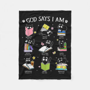 God Says I Am Cat Book Lover Christian Cute Jesus  Fleece Blanket