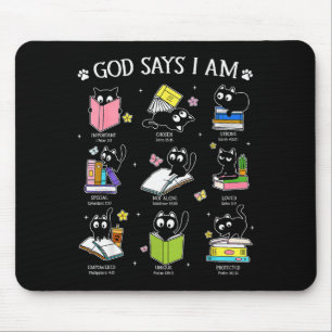 God Says I Am Cat Book Lover Christian Cute Jesus Mouse Mat