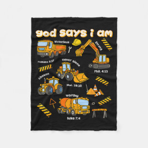 God Says I Am Christian Bible Verses Boys Construc Fleece Blanket