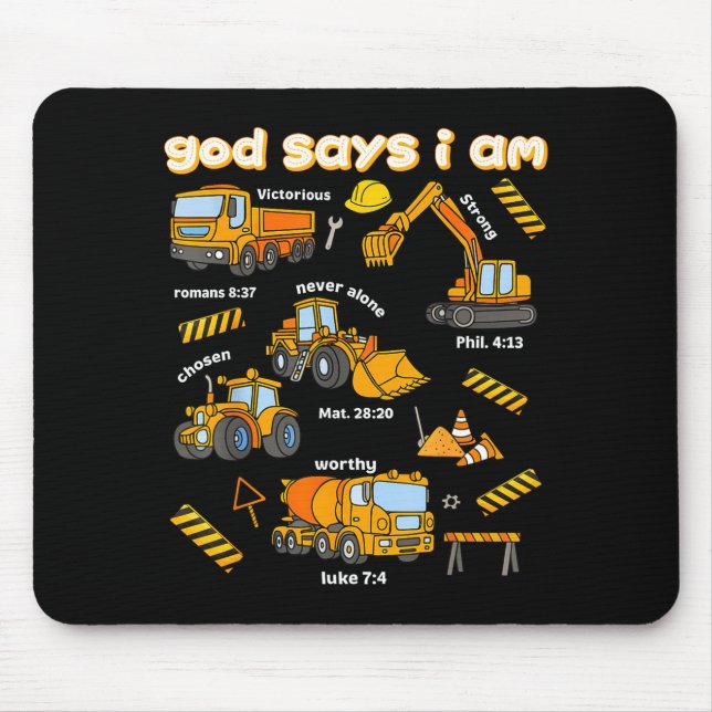 God Says I Am Christian Bible Verses Boys Construc Mouse Mat (Front)
