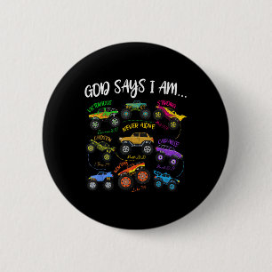 God Says I-am Christian Easter Truck Religious Boy 6 Cm Round Badge