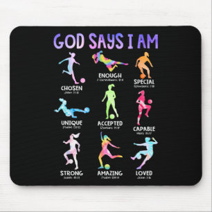 God Says I Am Christian Girls Teens Kids Soccer Ti Mouse Mat