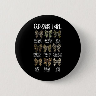 God Says I Am Christian Jesus Camo Coquette Bow Du 6 Cm Round Badge