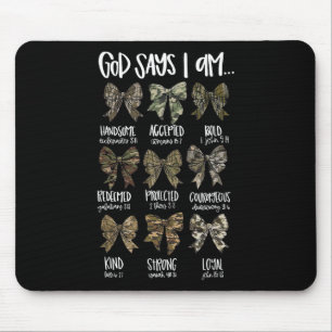 God Says I Am Christian Jesus Camo Coquette Bow Du Mouse Mat