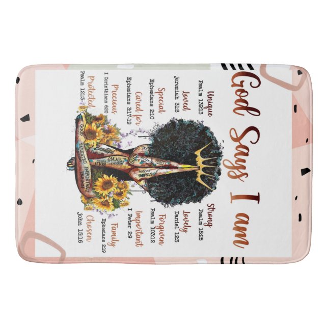 God Says I Am Christian Melanin Sista Black Woman Bath Mat (Front)