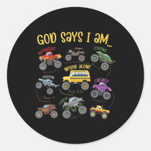 God Says I Am Construction Bible Verse Truck Toddl Classic Round Sticker