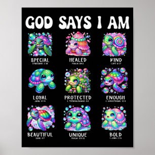 God Says I Am Cute Sea Turtle Scripture Design Poster