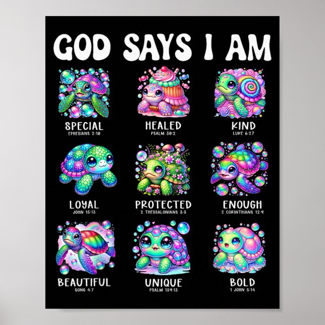 God Says I Am Cute Sea Turtle Scripture Design  Poster (Front)