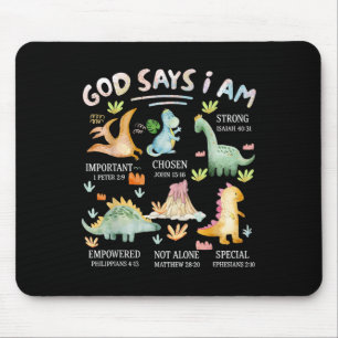 God Says I Am Dinosaur Bible Verse Christian Inspr Mouse Mat