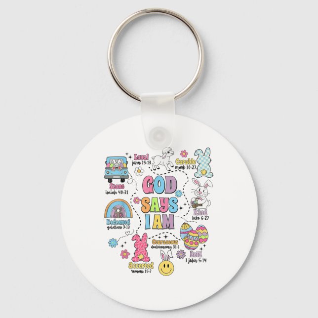 God Says I Am Easter  Key Ring (Front)