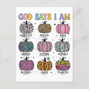 God says I am fall autumn harvest falling leaf Hal Holiday Postcard