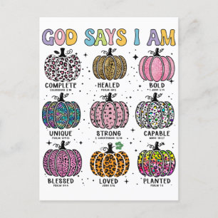 God says I am fall autumn harvest falling leaf Hal Postcard