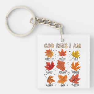 God says I am fall autumn harvest Thanksgiving fun Key Ring