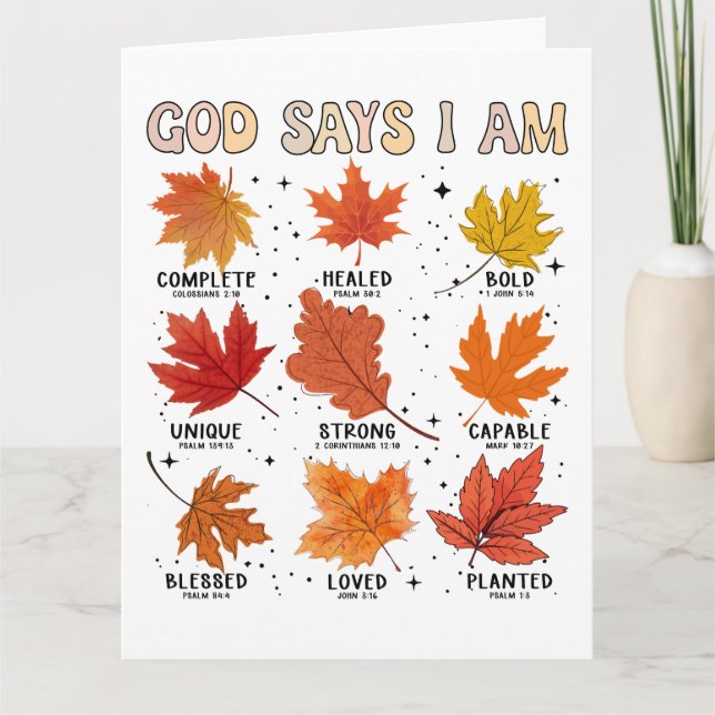 God says I am fall harvest thanksgiving thankful Card (Front)