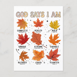God says I am fall harvest thanksgiving thankful Holiday Postcard
