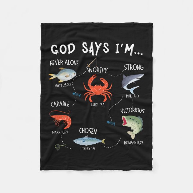 God Says I Am Fishing Christian Fisher Bible Verse Fleece Blanket (Front)