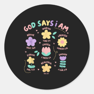 God Says I Am Flower Lover Kids Girl Christian Bib Classic Round Sticker
