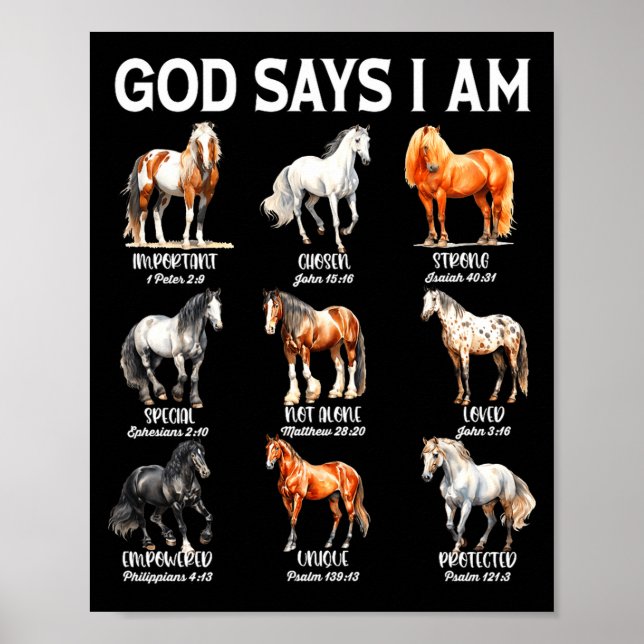 God Says I Am Horse Christian Girl Teen Boy Bible  Poster (Front)