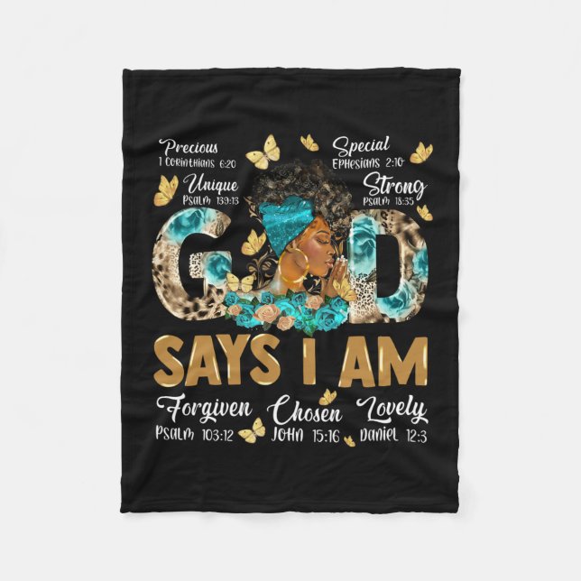 God Says I Am Melanin Queen Black History African  Fleece Blanket (Front)