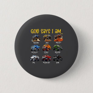 God Says I Am Monster Truck Toddler Kids Bible Ver 6 Cm Round Badge