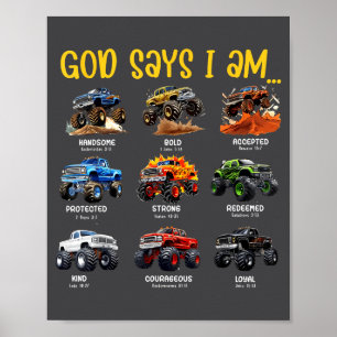God Says I Am Monster Truck Toddler Kids Bible Ver Poster