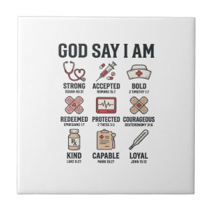 God Says I Am Nurse Faith Vintage Engraving Design Tile