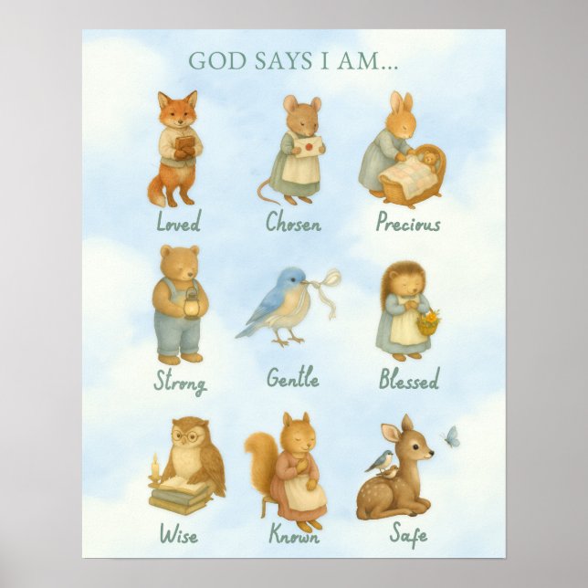 God Says I Am – Scripture Declaration Nursery Wal  Poster (Front)