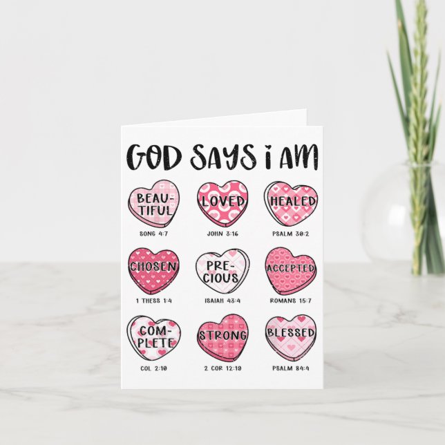 God Says I Am Valentine Candy Christian Religious  Card (Front)