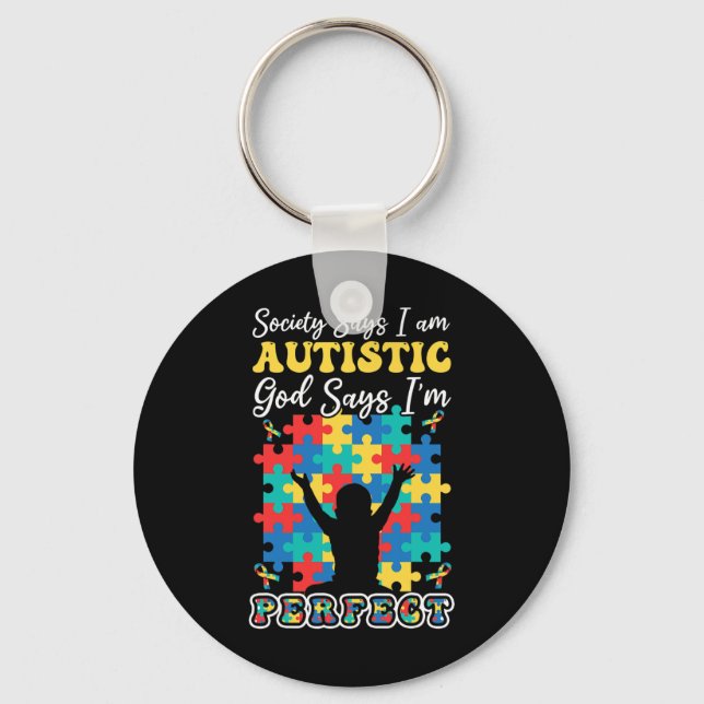 God Says Perfect Colourful Puzzle Kid Autism Aware Key Ring (Front)